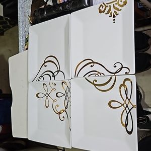 Set (4) The Cellar Whiteware with Gold Square 7" Appetizer, Dessert Plates